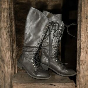 Women's Black Lace-Up Knee-High Boots